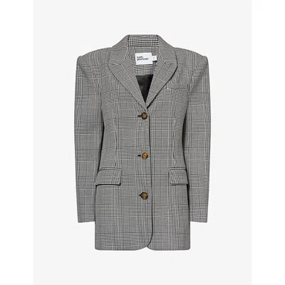 Self-portrait Womens Black And White Check-print Peak-lapels Stretch-woven Blazer