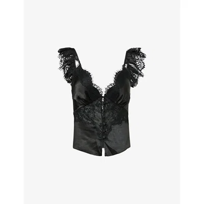 Self-portrait Womens Self Portrait Lace Plunge Woven Top In Black