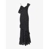 Self-portrait Long Dress Black Polka Dot With V-neck In Black Georgette For Women In Black