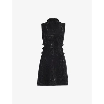 Self-portrait Womens Rhinestone Bow-embellishment Crepe Mini Dress Black