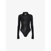 Self-portrait Viscose Knit Bodysuit In Black