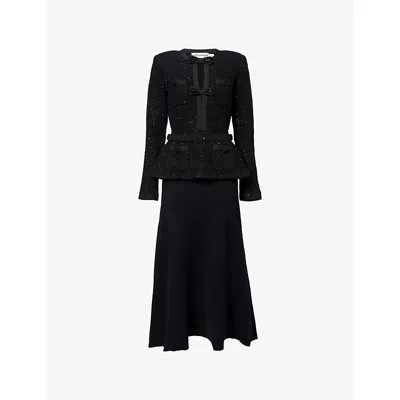 Self-portrait Womens Self Portrait Sequin Long-sleeves Knitted Midi Dress In Black