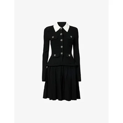 SELF-PORTRAIT WOMENS BLACK TAILORED LONG-SLEEVES KNITTED MINI DRESS XS