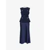 Self-portrait Self Portrait Navy Boucle Sleeveless Midi Dress
