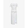 Self-portrait Belted Boucle Midi Dress In Blue