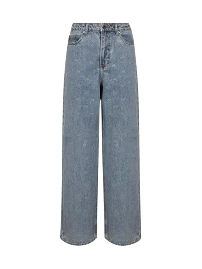 SELF-PORTRAIT WOMEN`S BLUE BOW WIDE LEG JEANS