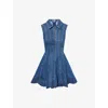 Self-portrait Paneled Broderie Anglaise Denim Mini Dress In Blue