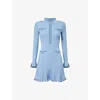 Self-portrait Self Portrait Mini Ribbed Knit Short Dress With Pearl Embellishments In Blue