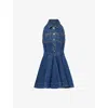 Self-portrait Blue Cotton Denim Flared Mini Dress