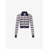 Self-portrait Navy Striped Viscose Knit Sweaters And Cardigans Multicolor In Multi