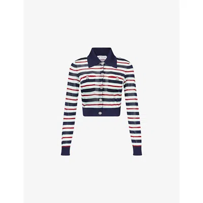SELF-PORTRAIT WOMENS SELF-PORTRAIT STRIPED EMBELLISHED KNITTED TOP