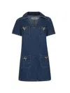 Self-portrait Crystal Bow Mini Denim Dress In Blue