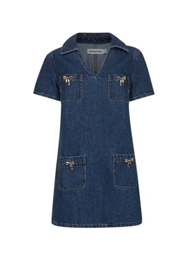 SELF-PORTRAIT SELF-PORTRAIT WOMEN`S BLUE V-NECK DENIM DRESS