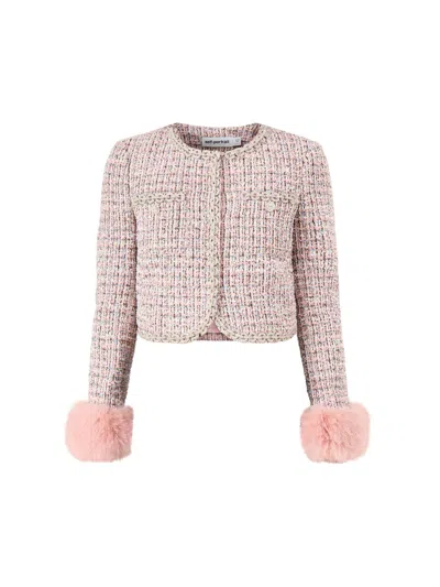 Self-portrait Womens Boucle Fur Cuff Jacket In Pink