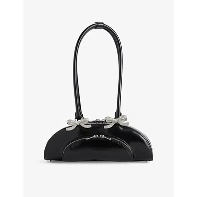 Self-portrait Womens Bow-embellished Curved Leather Shoulder Bag Black