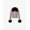 Self-portrait Womens Brown Check-print Faux-fur Wool-blend Jacket In Brown