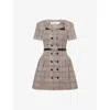 Self-portrait Womens Brown Check-print Square-neck Wool-blend Mini Dress In Brown
