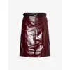 Self-portrait Belted Patent Leather Miniskirt In Red
