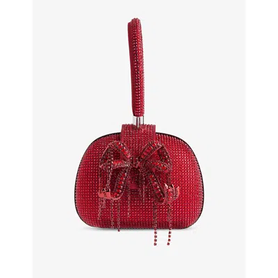 Self-portrait Womens Self Portrait Bow-plaque Crystal-embellishment Stretch-woven Clutch Bag In Burgundy