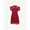 Self-portrait Womens Embroidered Collared Lace Mini Dress Burgundy In Red