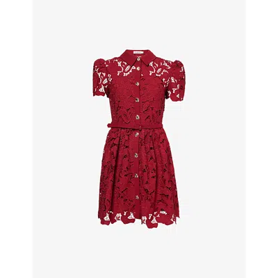 Self-portrait Womens Embroidered Collared Lace Mini Dress Burgundy In Red