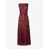 Self-portrait Womens Burgundy Guipure-lace Stretch-woven Midi Dress In Burgundy