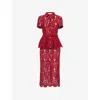 Self-portrait Bordeaux Lace Peplum Midi Dress In Burgundy