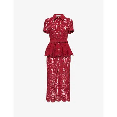Self-portrait Womens Burgundy Lace Peplum Woven Midi Dress In Red