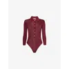 Self-portrait Self Portrait Women Burgundy Viscose Knit Long-sleeved Bodysuit In Red