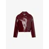 Self-portrait Womens Peter Pan Collar Boxy-fit Faux-leather Jacket Burgundy In Brown