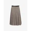 Self-portrait Womens Check-print Pleated Cotton-blend Midi Skirt Brown In Brown
