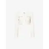 Self-portrait Womens Cream 3d Floral-appliqué Cropped Crepe Jacket In Cream