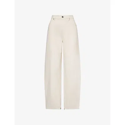 Self-portrait Womens Cream Barrel-leg Light-wash High-rise Denim Jeans In Beige