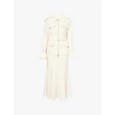 Self-portrait Womens Cream Belted Detachable-skirt Woven Midi Dress