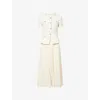 Self-portrait Womens Cream Bouclé Pleated Woven Midi Dress In White