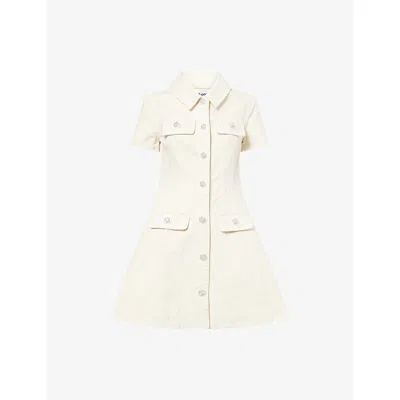 SELF-PORTRAIT WOMENS CREAM COLLARED SHORT-SLEEVE DENIM MINI DRESS