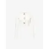 Self-portrait Womens Cream Cropped Embellished Stretch-wool Blend Cardigan In White