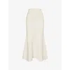 Self-portrait Womens Flared Ribbed Knitted Midi Skirt Cream In Cream