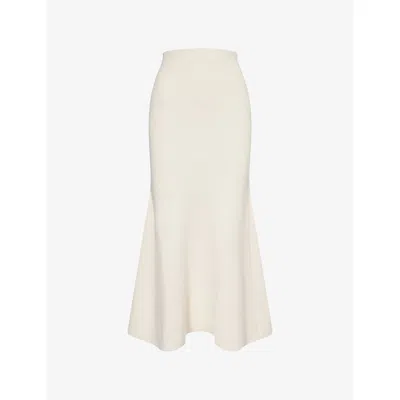 Self-portrait Womens Flared Ribbed Knitted Midi Skirt Cream In Multicolor