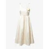 Self-portrait Bonded Satin Flower Midi Dress In Cream