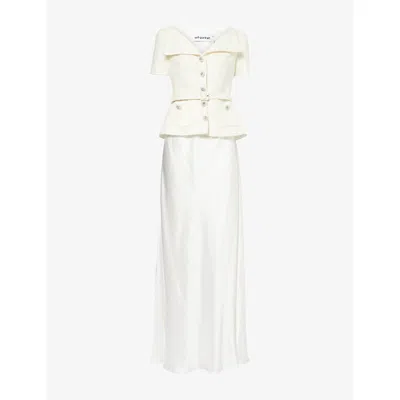 Self-portrait Womens Cream Panelled Bouclé And Satin Tailored Maxi Dress