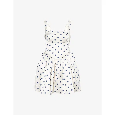 Self-portrait Pleated Polka-dot Duchesse-satin Mini Dress In White