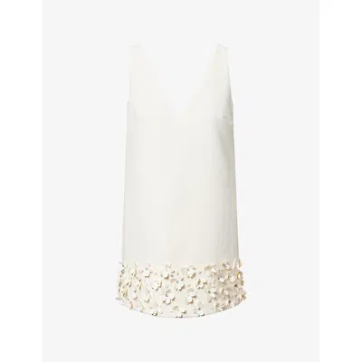 Self-portrait Womens Cream Sequin Floral-appliqué Woven Bridal Mini Dress