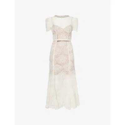 Self-portrait Womens Cream Tulle Lace Midi Dress In White