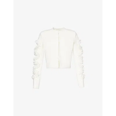 Self-portrait Womens Cut-out Lace-trim Knitted Cardigan White