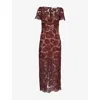 Self-portrait Womens Burgundy Floral Lace Bow-embellished Woven Midi Dress In Brown
