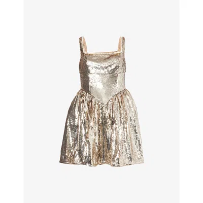 Self-portrait Womens  X Disney Sequin Woven Mini Dress Gold In Neutral