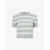 Self-portrait Grey Striped Crystal Trim Knit Sweaters And Cardigans Gray In Gray