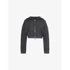 Self-portrait Womens Grey Embellished Cropped Knit Hoody In Grey