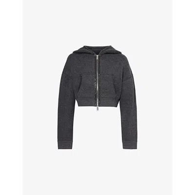 Self-portrait Womens Grey Embellished Cropped Knit Hoody